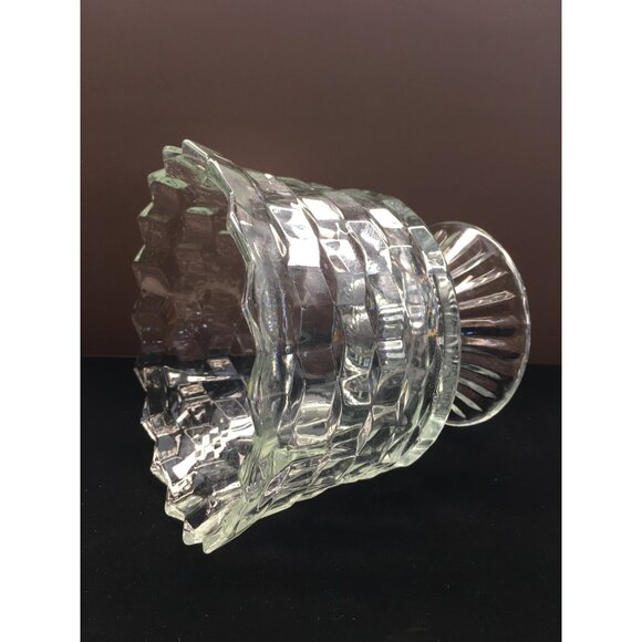 Vintage Fostoria American Pedestal Compote Bowl Dish Clear Glass Cube Pattern - Picture 14 of 16